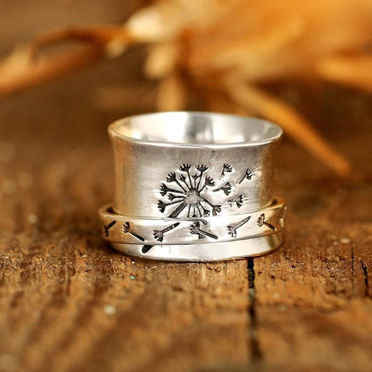 🔥 Last Day Promotion 49% OFF🎁Dandelion Flower Spinner Silver Ring