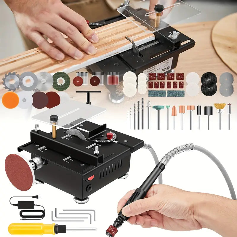 aker mini table saw, 100W mini table electric saw cutting machine, adjustable speed and angle, cutting depth 16 mm, seven adjustable power levels, table saw electric appliance, mini table saw for crafts