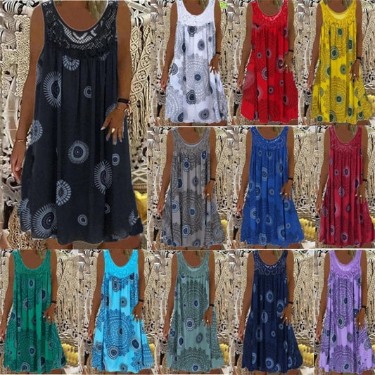 💥Women Summer O-Neck Sleeveless Print Dress